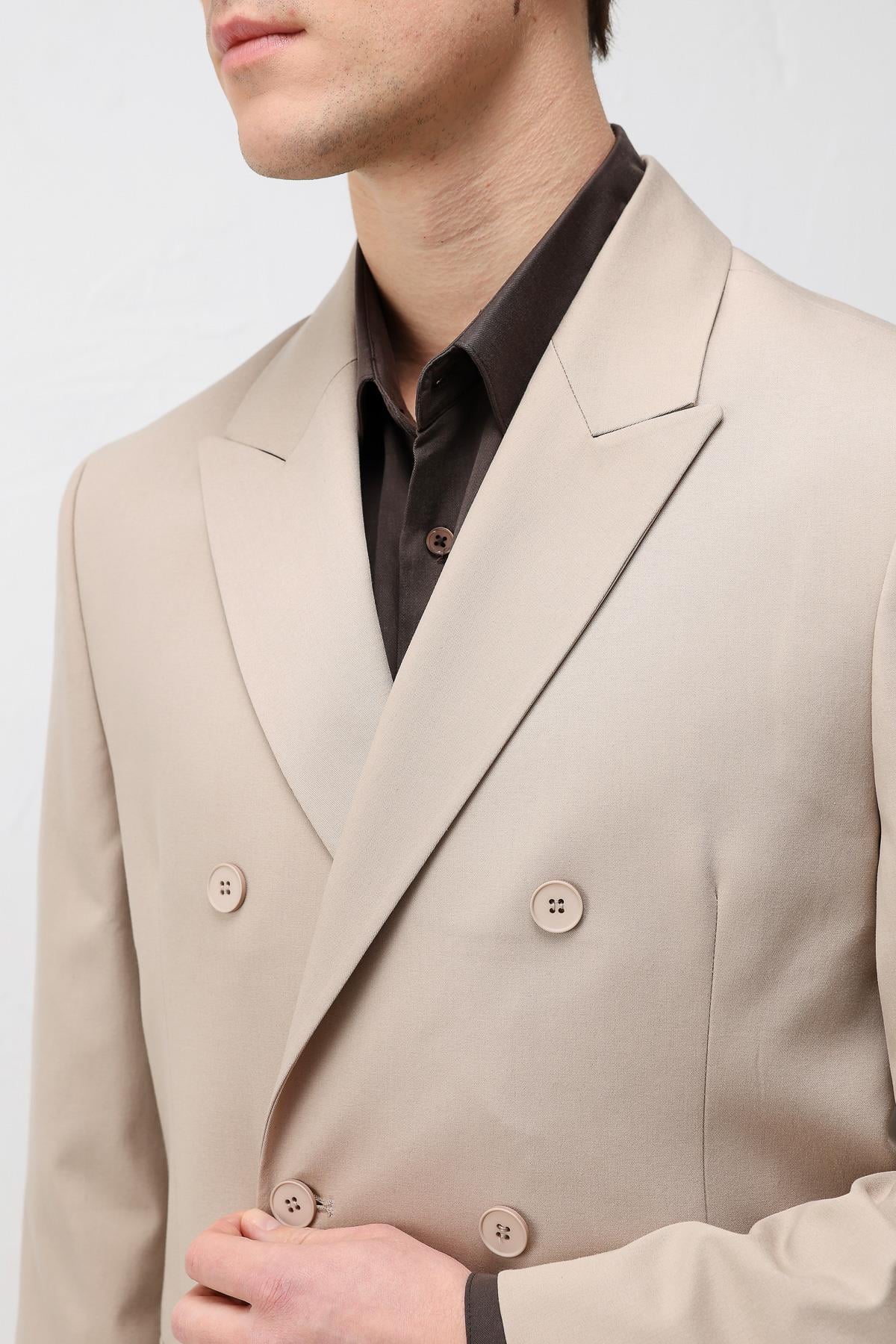 Antioch Taş Kruvaze Relaxed Fit Erkek Blazer Ceket