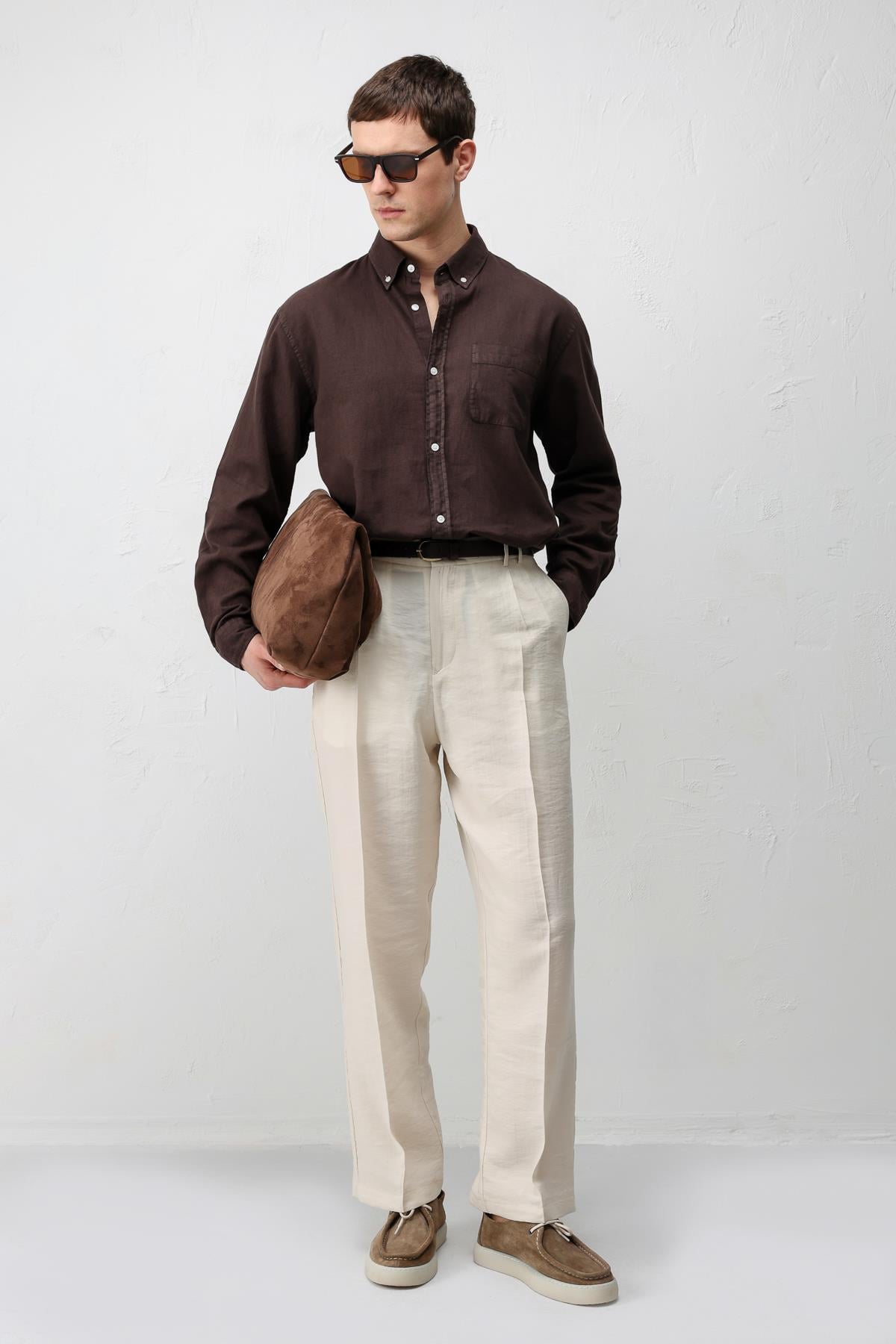 Antioch Taş Lyocell Relaxed Fit Pileli Erkek Pantolon