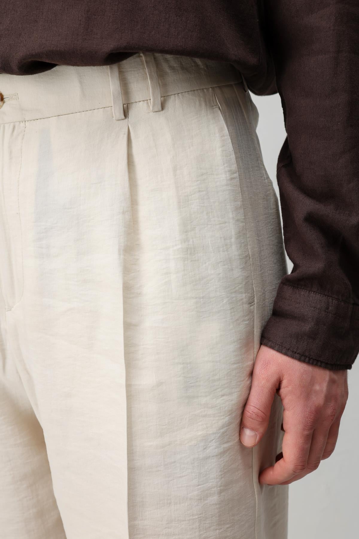 Antioch Taş Lyocell Relaxed Fit Pileli Erkek Pantolon
