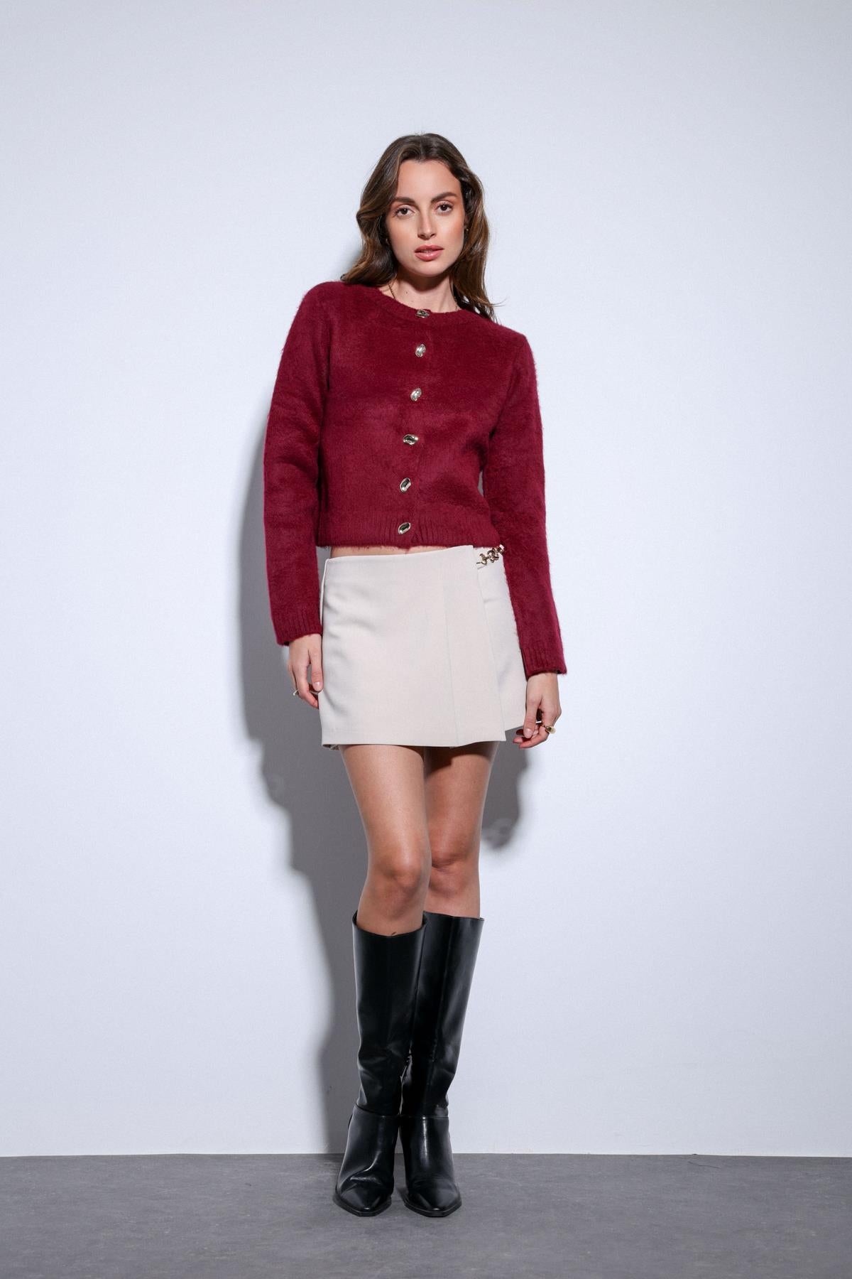 Antioch-Taş Pileli Zincir Detaylı şort Etek-Etek-5-Milagron.com