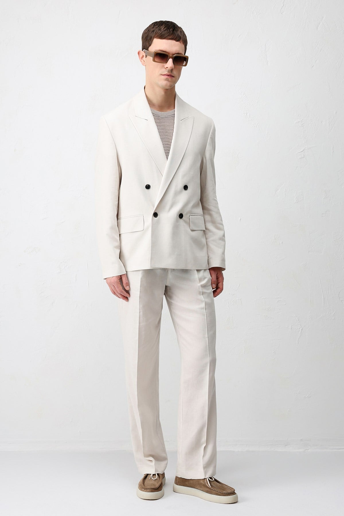 Antioch Taş Relax Fit Keten Karışımlı Erkek Blazer Ceket