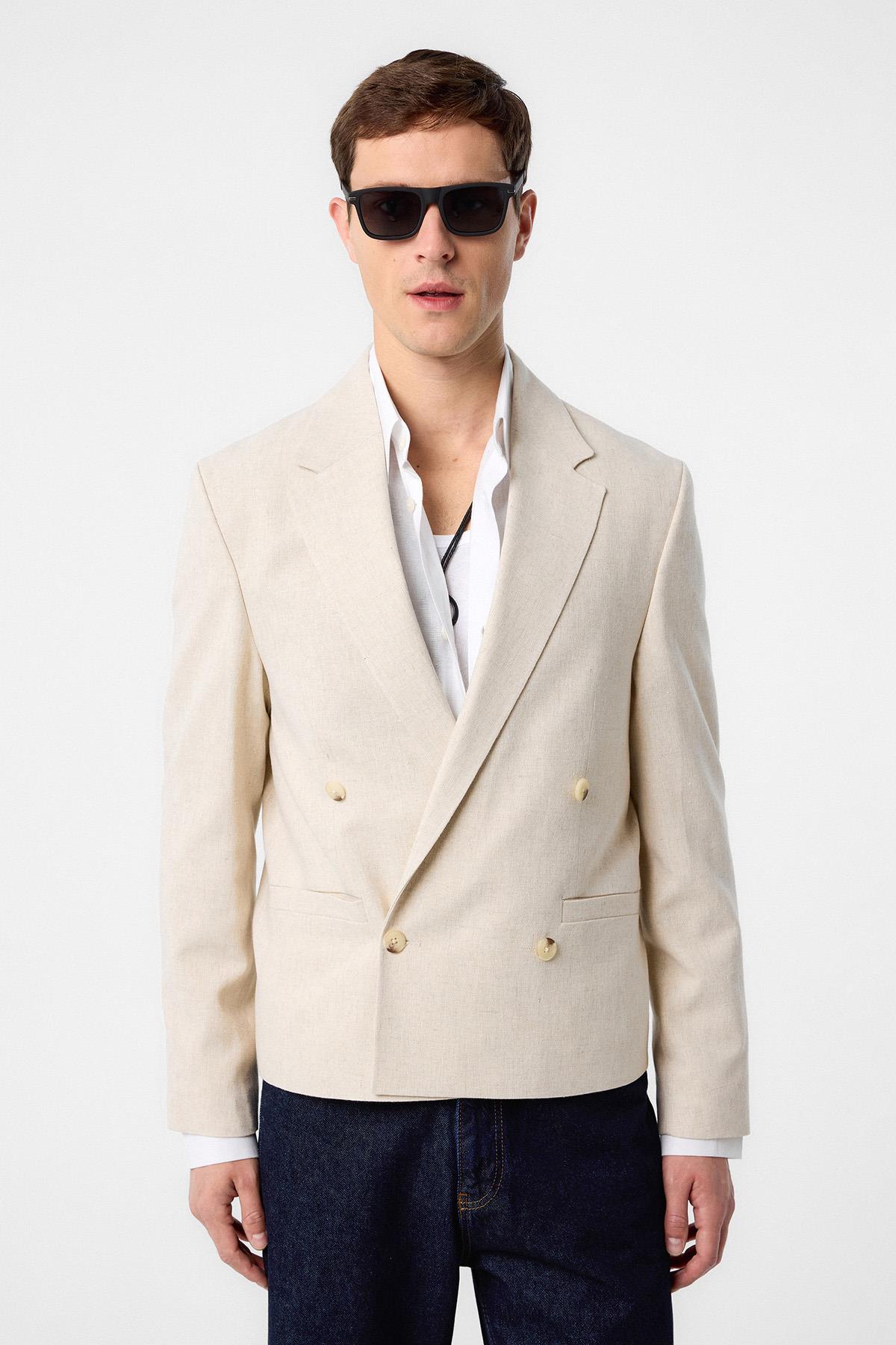 Antioch-Taş Relax Fit Kruvaze Crop Erkek Blazer Ceket-Blazer Ceket-2-Milagron.com