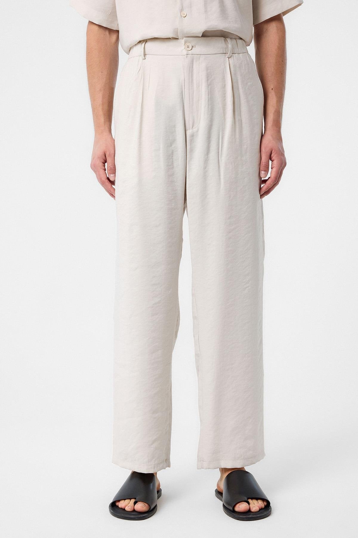 Antioch-Taş Relaxed Modal Kumaş Yüksek Bel Erkek Pantolon-Kumaş Pantolon-1-Milagron.com