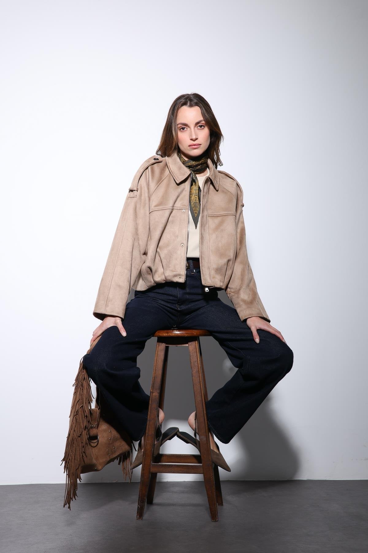 Antioch-Taş Süet Görünümlü Bomber Kadın Mont-Mont-1-Milagron.com