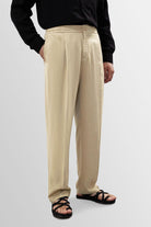 Antioch-Taş Yüksek Bel Pileli Keten Karışımlı Erkek Pantolon-Kumaş Pantolon-2-Milagron.com