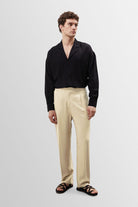 Antioch-Taş Yüksek Bel Pileli Keten Karışımlı Erkek Pantolon-Kumaş Pantolon-3-Milagron.com