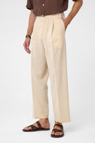 Antioch-Taş Yüksek Bel Pileli Relax Fit Erkek Pantolon-Kumaş Pantolon-4-Milagron.com