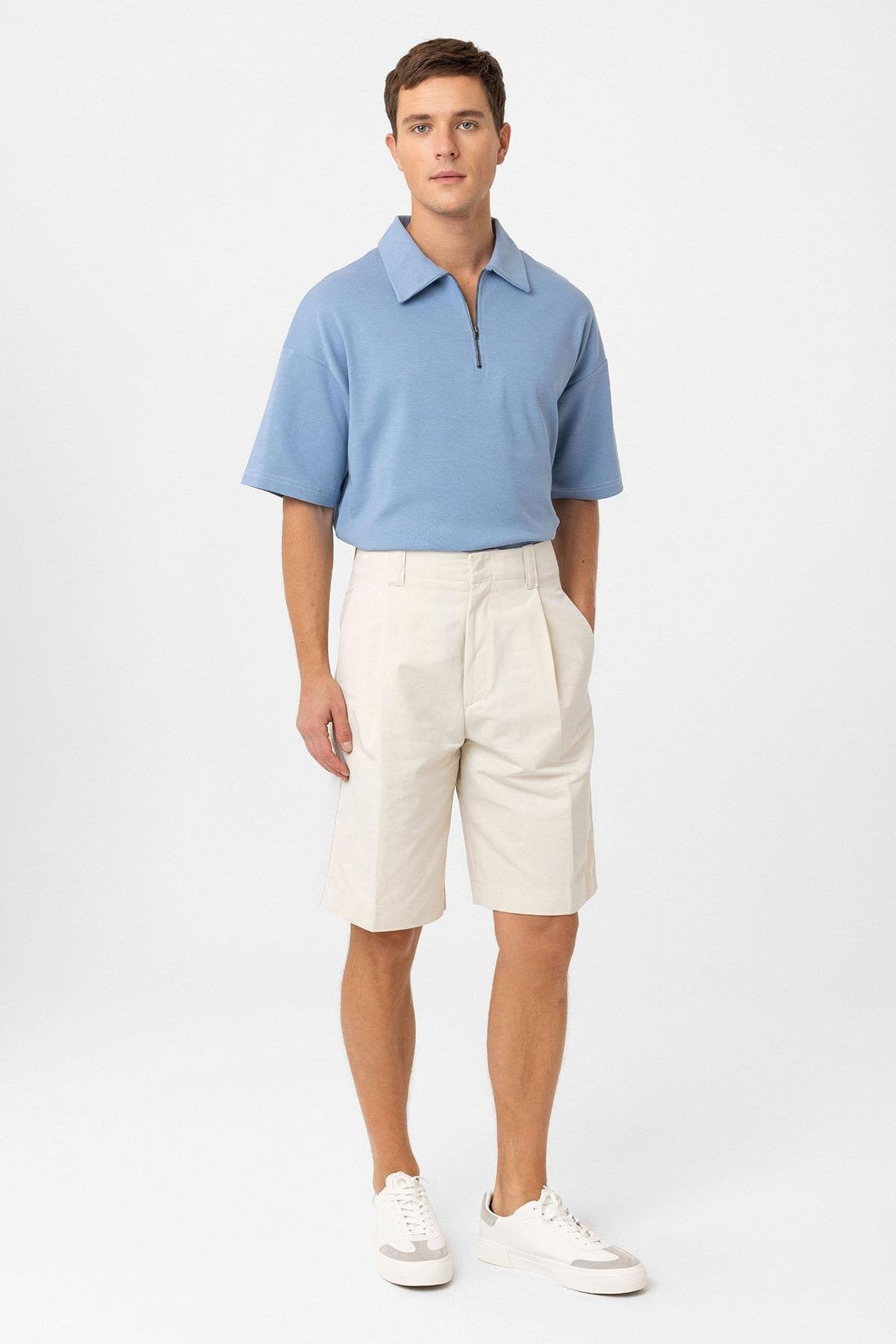 Antioch-Taş Yüksek Bel Pileli Relaxed Bermuda Erkek şort-Şort-2-Milagron.com