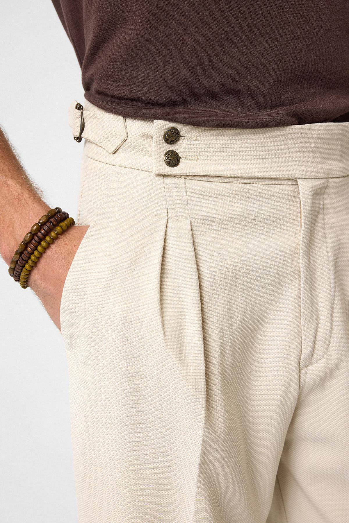 Antioch-Taş Yüksek Bel Yandan Tokalı Pileli Kumaş Pantolon-Kumaş Pantolon-4-Milagron.com