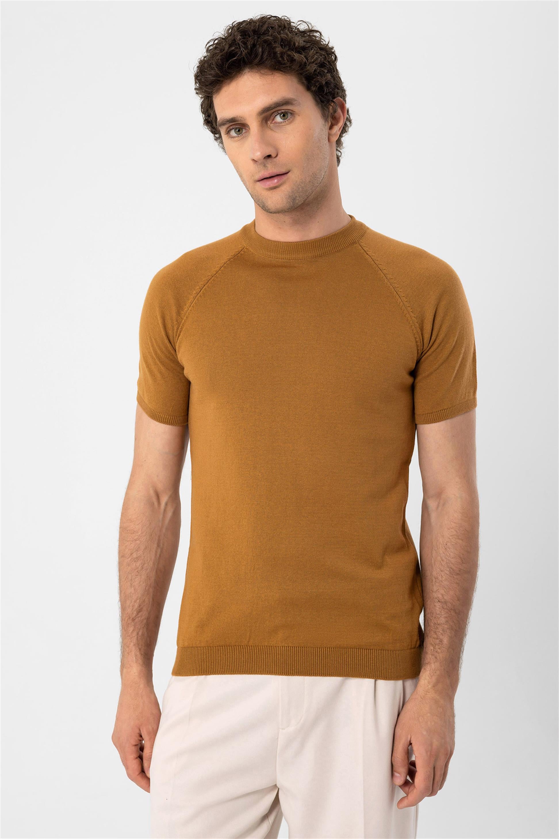 Antioch-Tütün Bisiklet Yaka Triko T Shirt-Kazak & Triko-2-Milagron.com