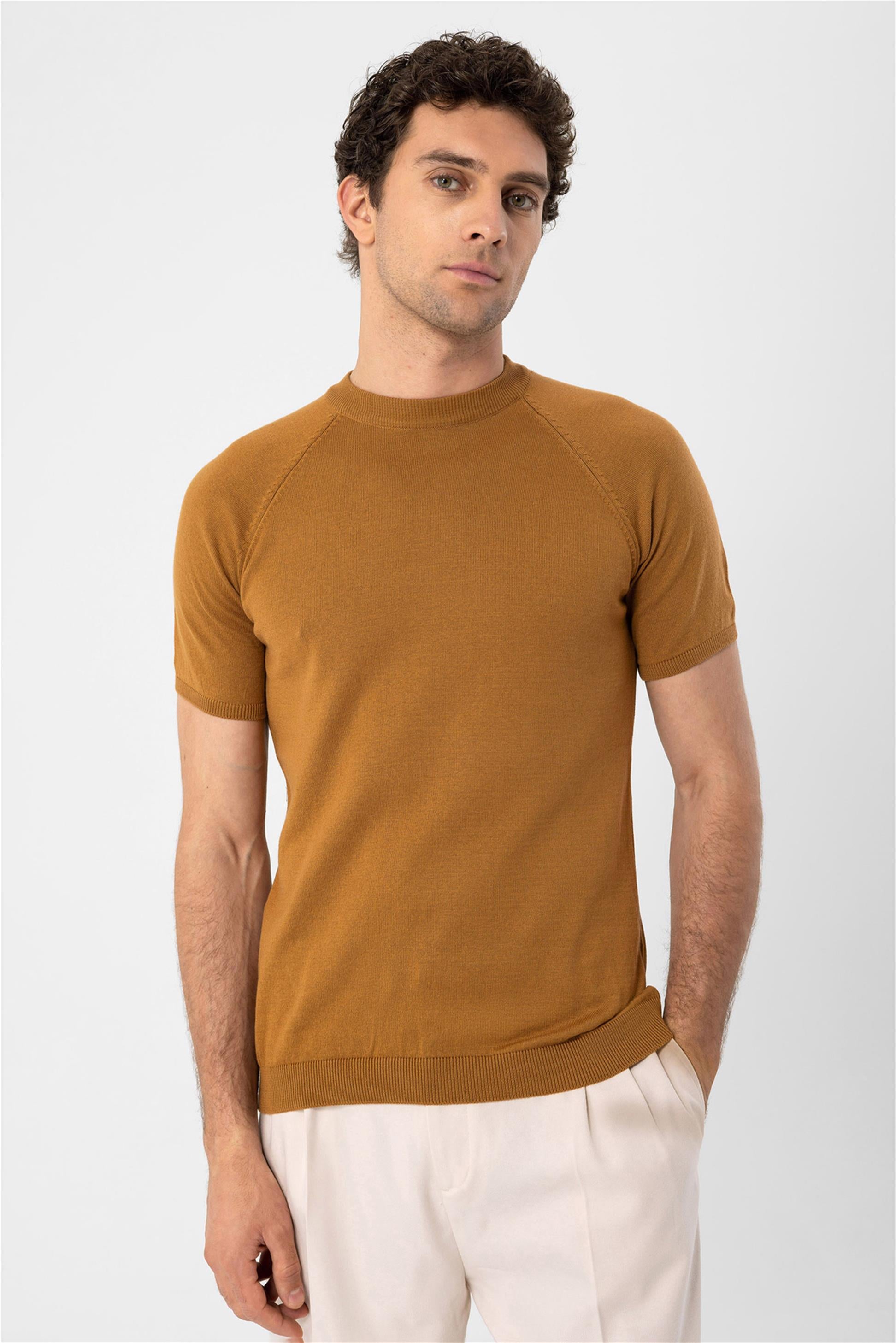 Antioch-Tütün Bisiklet Yaka Triko T Shirt-Kazak & Triko-3-Milagron.com