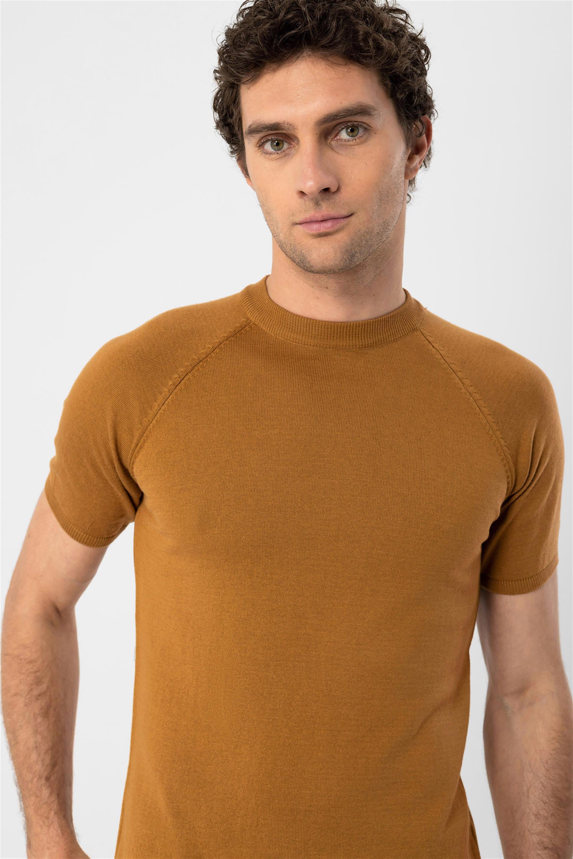 Antioch-Tütün Bisiklet Yaka Triko T Shirt-Kazak & Triko-4-Milagron.com