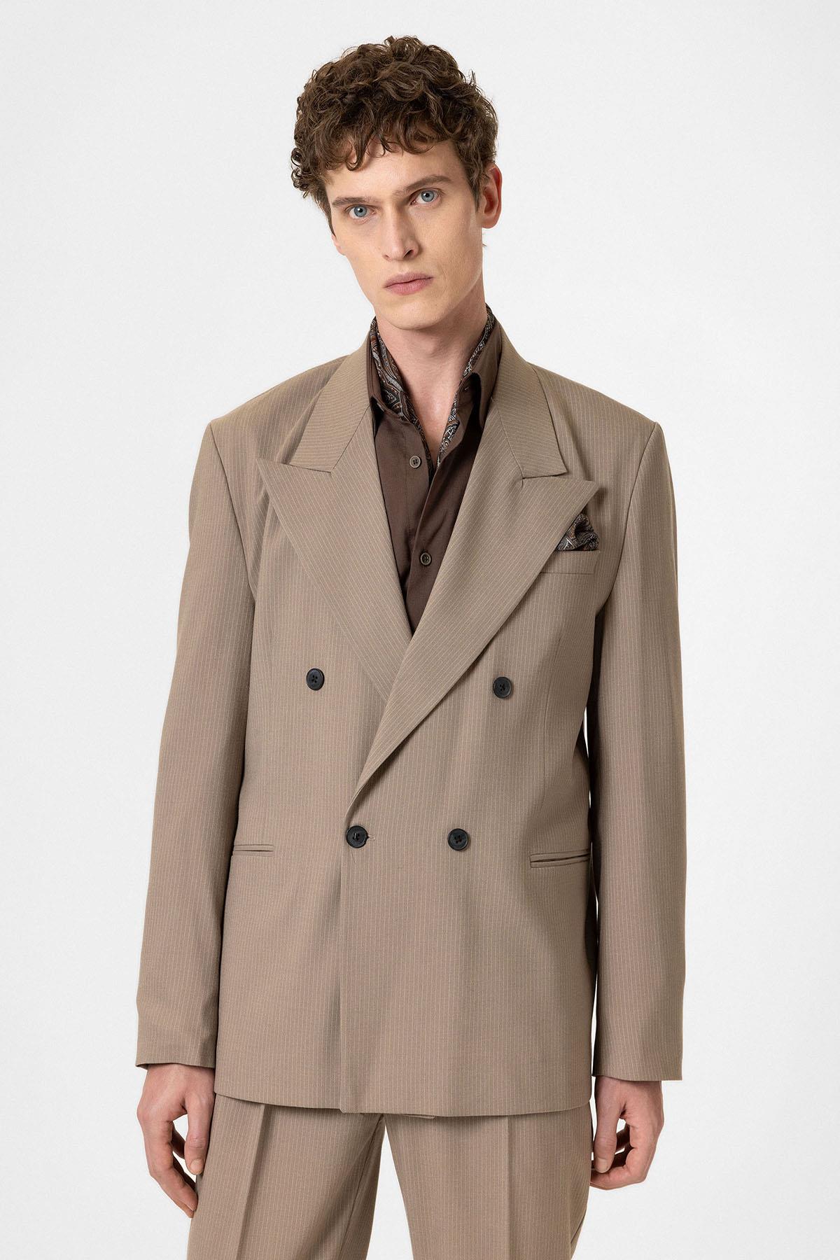 Antioch-Vizon Rahat Kruvaze Çizgili Erkek Blazer Ceket-Ceket-1-Milagron.com