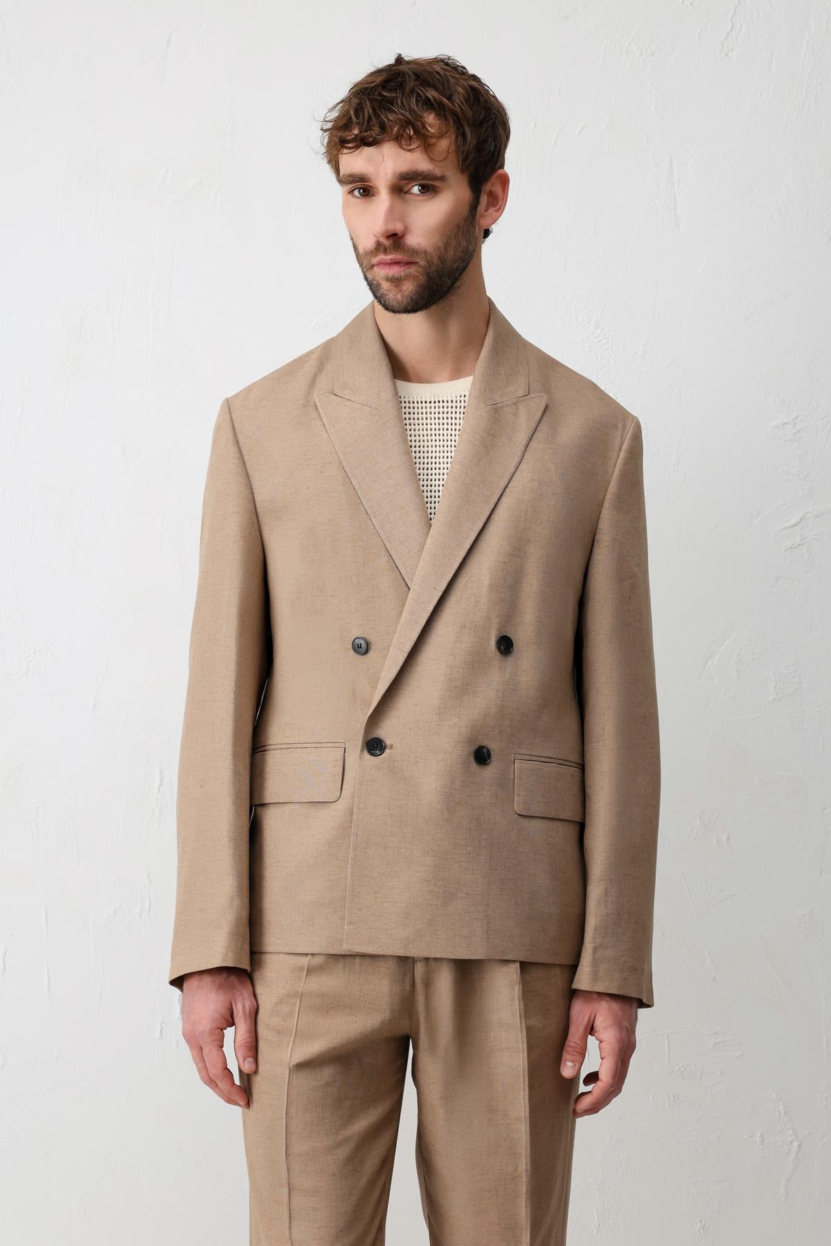 Antioch Vizon Relax Fit Keten Karışımlı Erkek Blazer Ceket