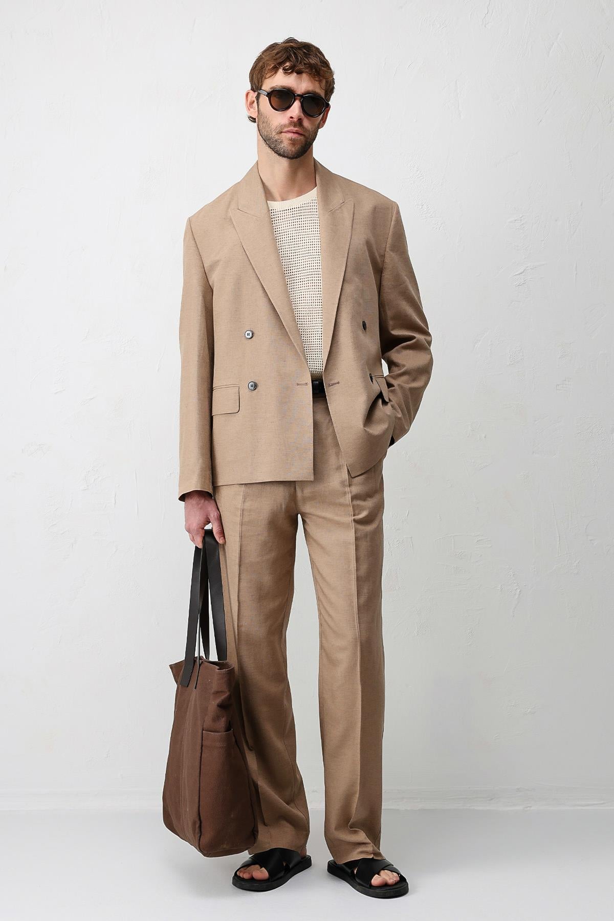 Antioch Vizon Relax Fit Keten Karışımlı Erkek Blazer Ceket