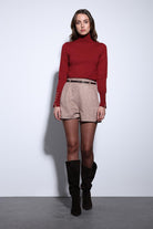 Antioch-Antioch Vizon Süet Görünümlü Pileli Kadın şort-Şort-3-Milagron.com