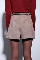 Antioch-Antioch Vizon Süet Görünümlü Pileli Kadın şort-Şort-5-Milagron.com