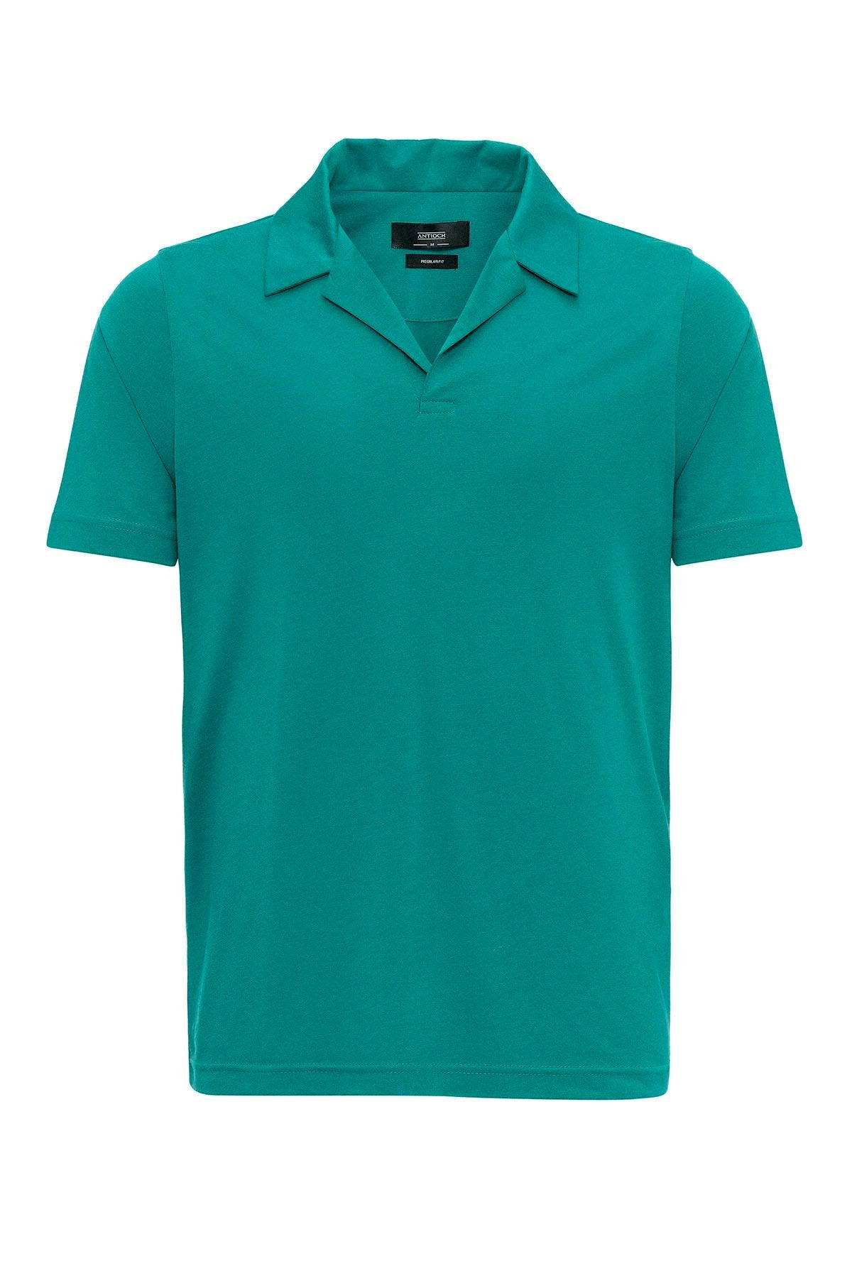 Antioch-Yeşil Apaş Yaka Regular Fit Erkek T Shirt-T-Shirts-6-Milagron.com