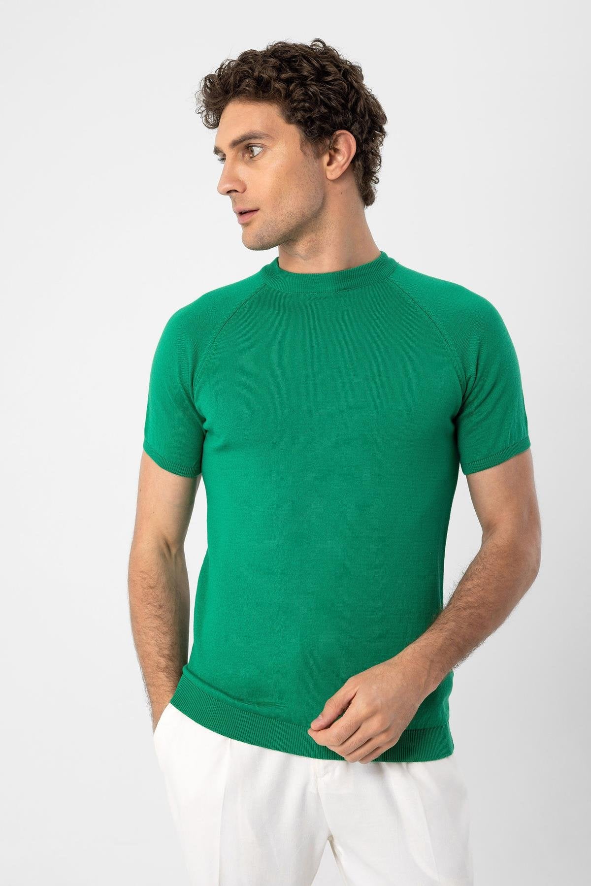 Antioch-Yeşil Bisiklet Yaka Triko T Shirt-Kazak & Triko-2-Milagron.com