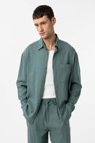 Antioch-Yeşil Keten Karışımlı Relax Fit Erkek Gömlek-Gömlek-1-Milagron.com
