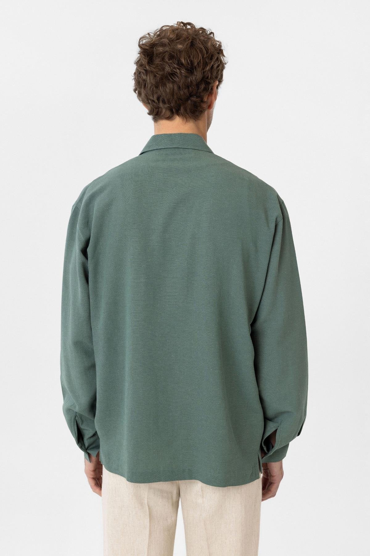 Antioch-Yeşil Keten Karışımlı Relaxed Erkek Gömlek-Gömlek-5-Milagron.com