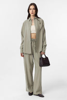 Antioch-Yeşil Modal Kadın Gömlek Pantolon Takım-Alt - Üst Takım-1-Milagron.com