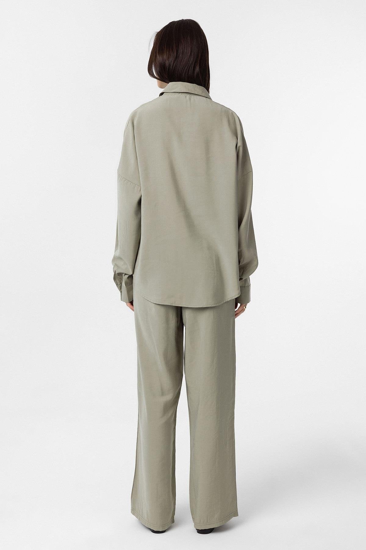 Antioch-Yeşil Modal Kadın Gömlek Pantolon Takım-Alt - Üst Takım-4-Milagron.com