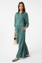 Antioch-Yeşil Şerit Detaylı Kadın Pantolon-Kumaş Pantolon-2-Milagron.com