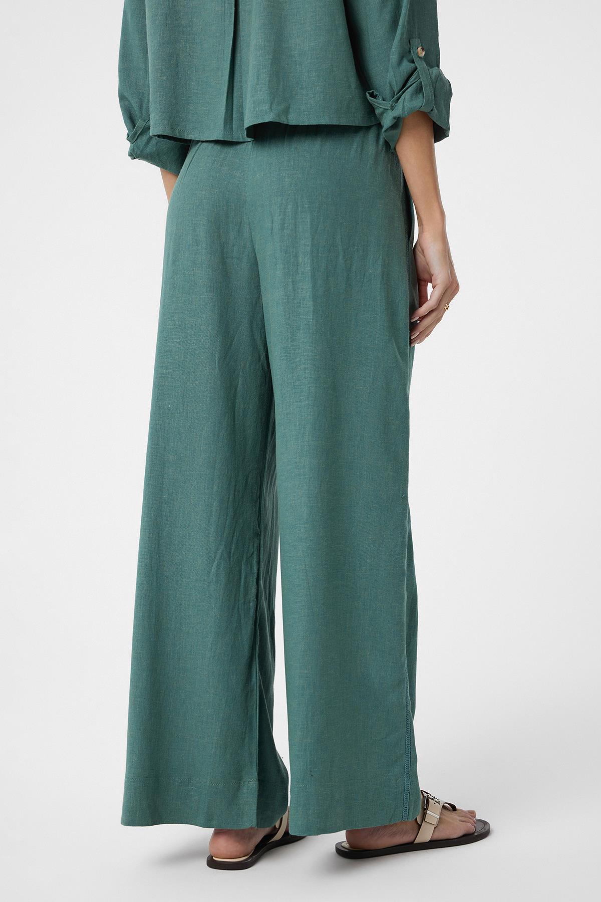 Antioch-Yeşil Şerit Detaylı Kadın Pantolon-Kumaş Pantolon-5-Milagron.com