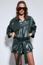 Antioch-Yeşil Suni Deri Kemerli Trençkot-Trençkot-3-Milagron.com