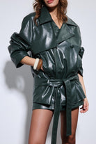 Antioch-Yeşil Suni Deri Kemerli Trençkot-Trençkot-5-Milagron.com