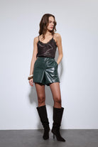 Antioch-Yeşil Yüksek Bel Suni Deri Şort-Şort-2-Milagron.com