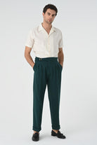 Antioch-Zümrüt Toka Detaylı Pileli Yüksek Bel Erkek Pantolon-Kumaş Pantolon-3-Milagron.com