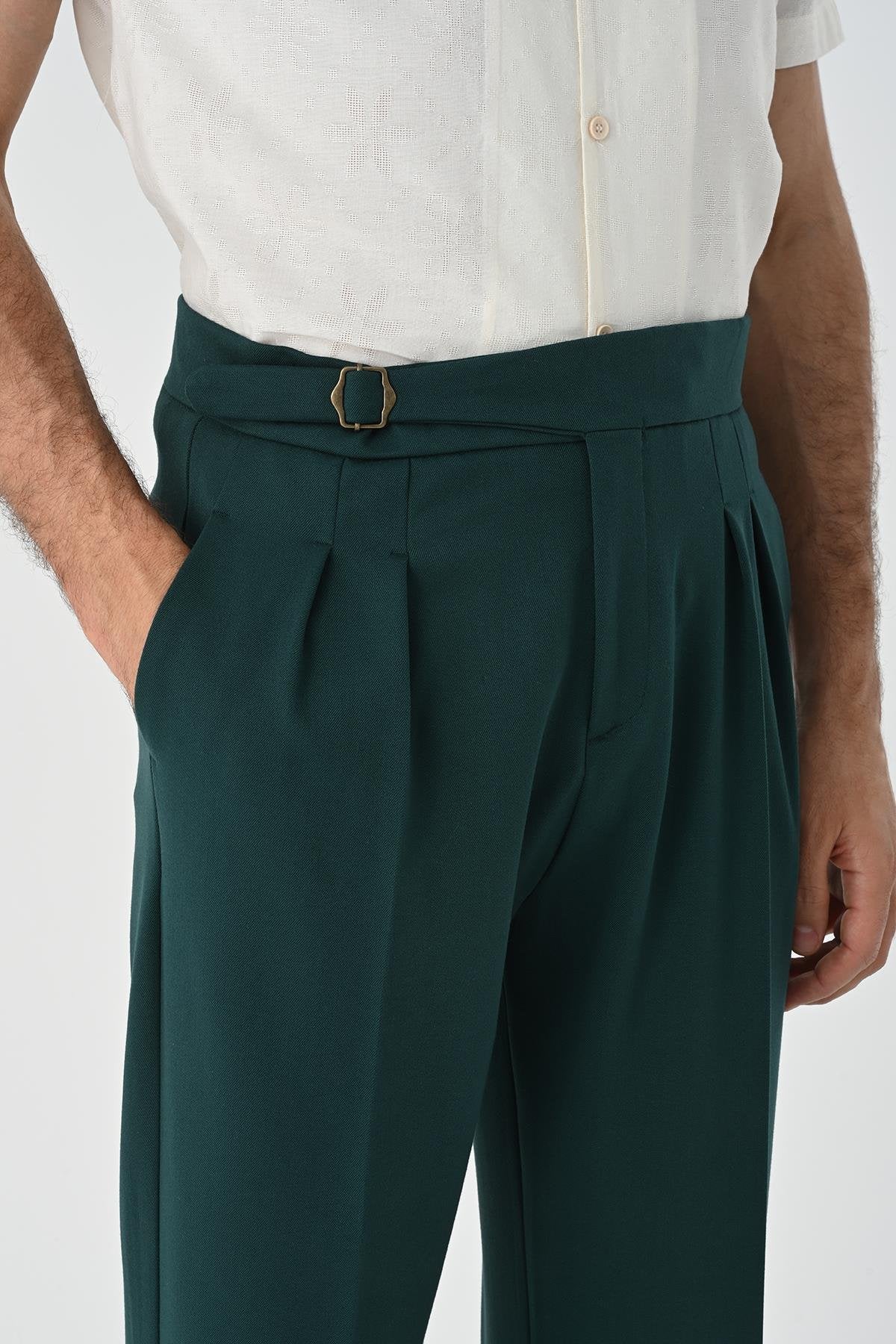 Antioch-Zümrüt Toka Detaylı Pileli Yüksek Bel Erkek Pantolon-Kumaş Pantolon-5-Milagron.com