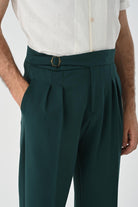 Antioch-Zümrüt Toka Detaylı Pileli Yüksek Bel Erkek Pantolon-Kumaş Pantolon-5-Milagron.com