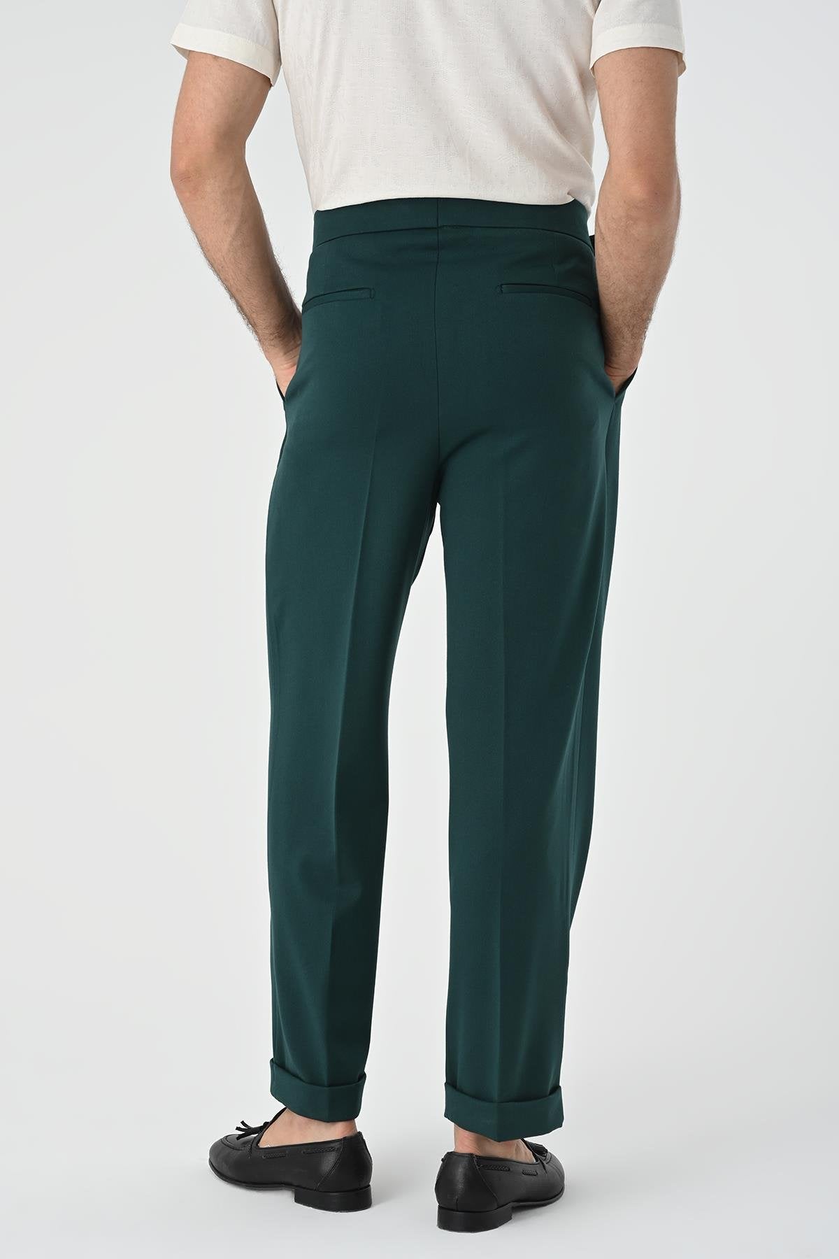 Antioch-Zümrüt Toka Detaylı Pileli Yüksek Bel Erkek Pantolon-Kumaş Pantolon-7-Milagron.com