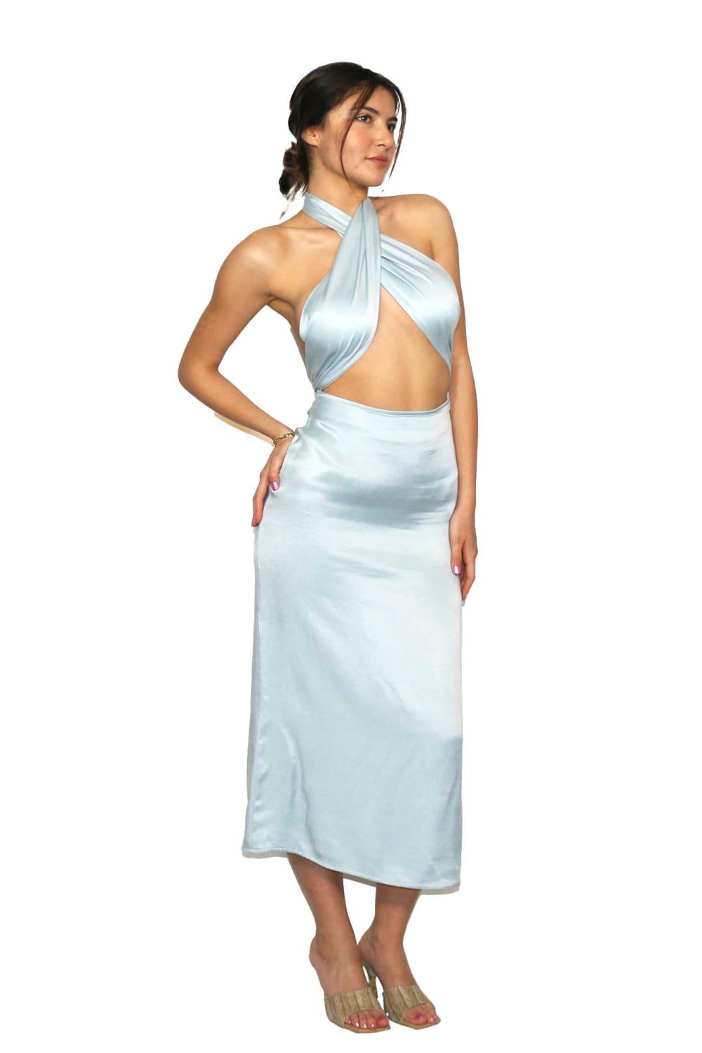 Antoa-Jessy Saten Boyundan Bağlamalı Elbise-Elbise-1-Milagron.com