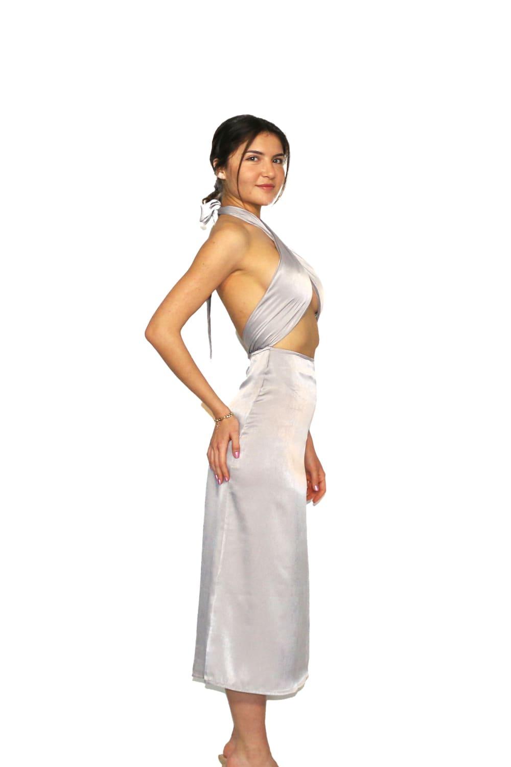 Antoa-Jessy Saten Boyundan Bağlamalı Elbise-Elbise-2-Milagron.com