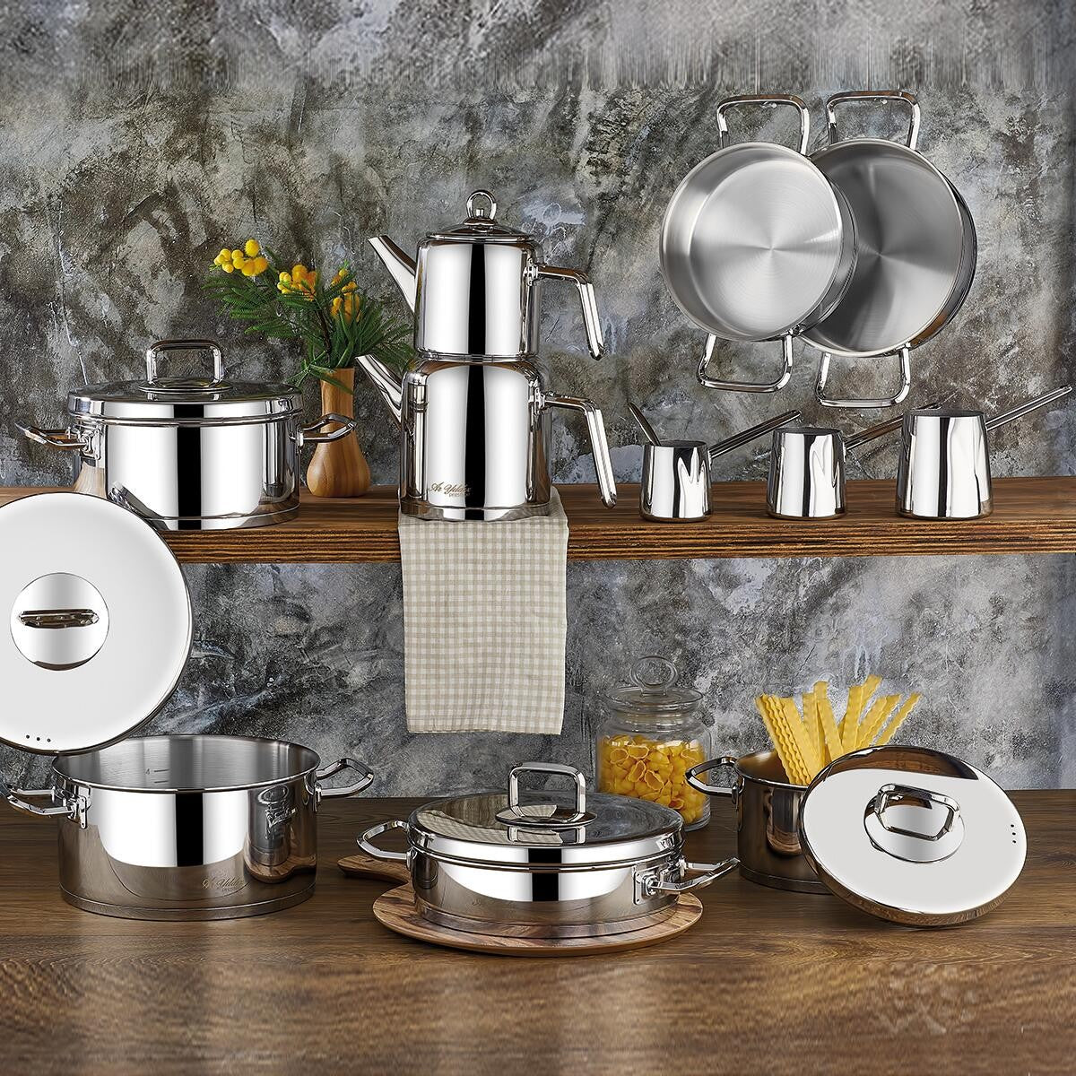 Aryıldız Vento Prestige 20 Parça Ideal Çeyiz Tencere Set Çelik Metal Steel Kapak Ar20867