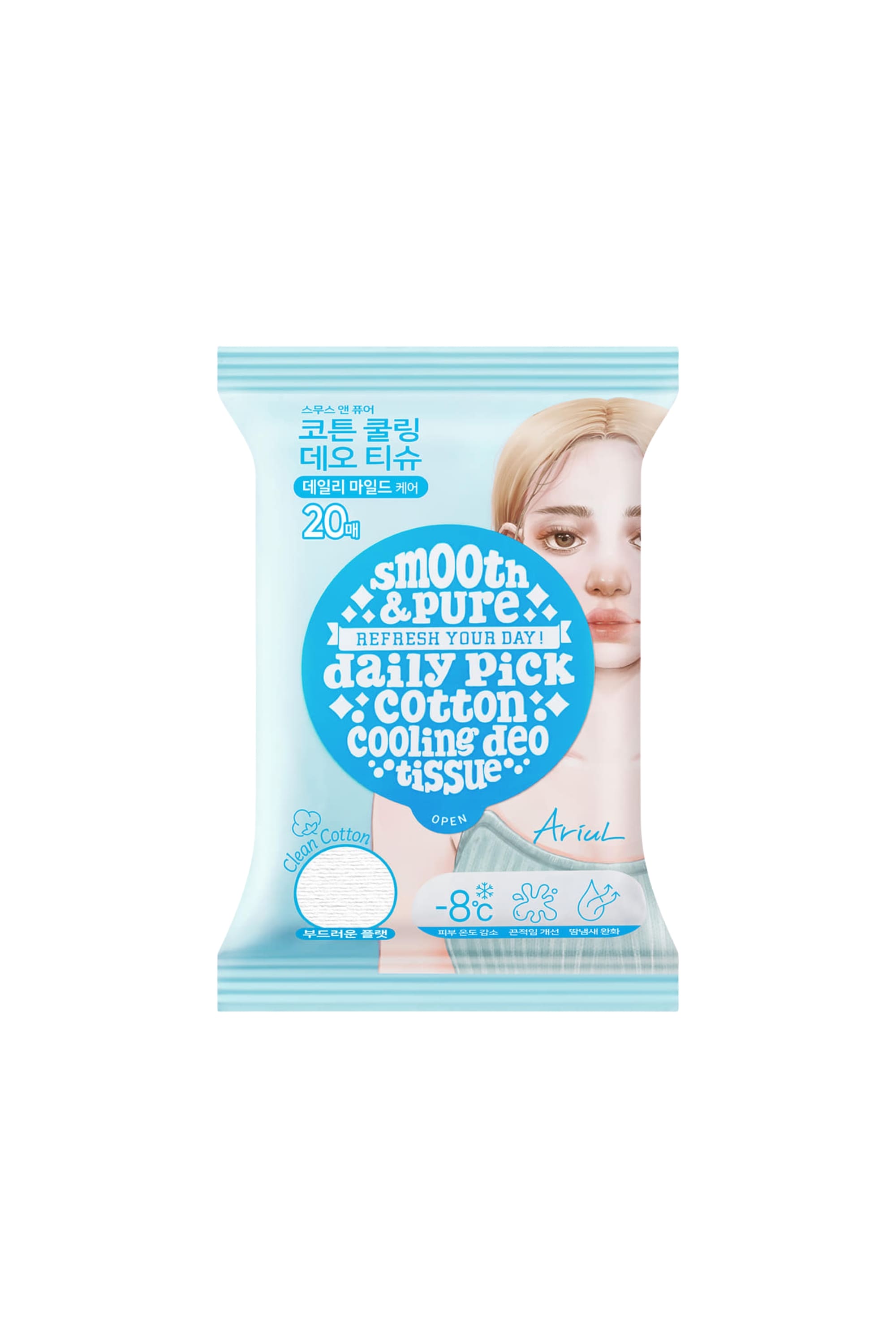 Ariul Smooth & Pure Cotton Cooling Deo Tissue (20 Pcs) - Cilt Serinletici, Koku Önleyen & Multi Fonksiyonel Vegan Deodorant Mendil