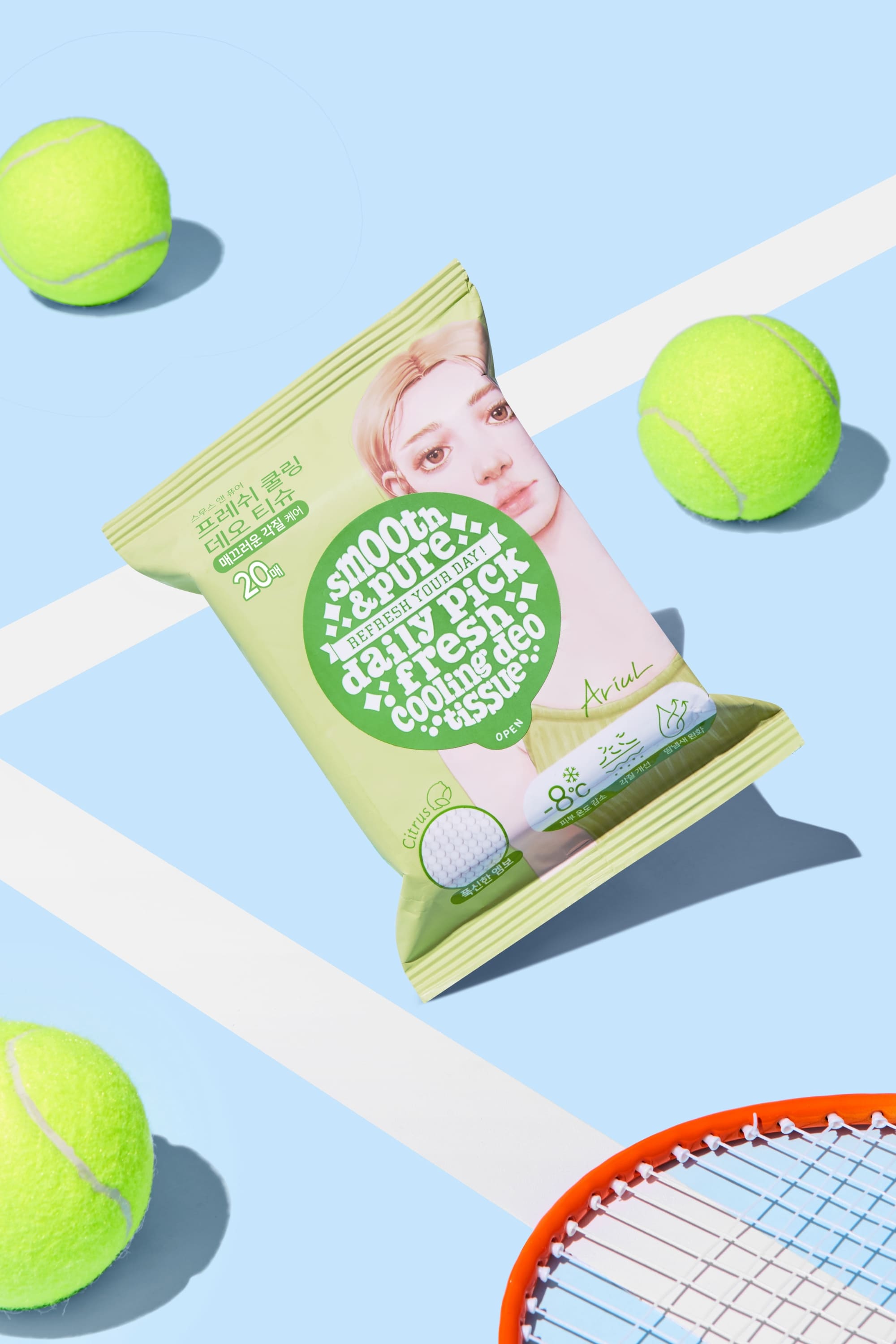 Ariul Smooth & Pure Fresh Cooling Deo Tissue (20 Pcs) - Cilt Serinletici, Turunçgil Kokulu & Multi Fonksiyonel Vegan Deodorant Mendil