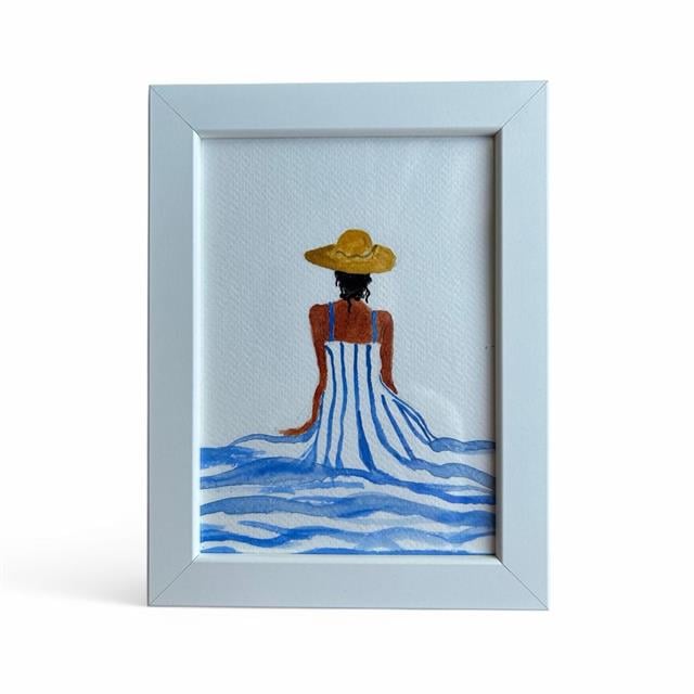 Art Projects-Blue Siesta Figürlü Suluboya El Yapımı Çerçeveli Resim-Resim-1-Milagron.com