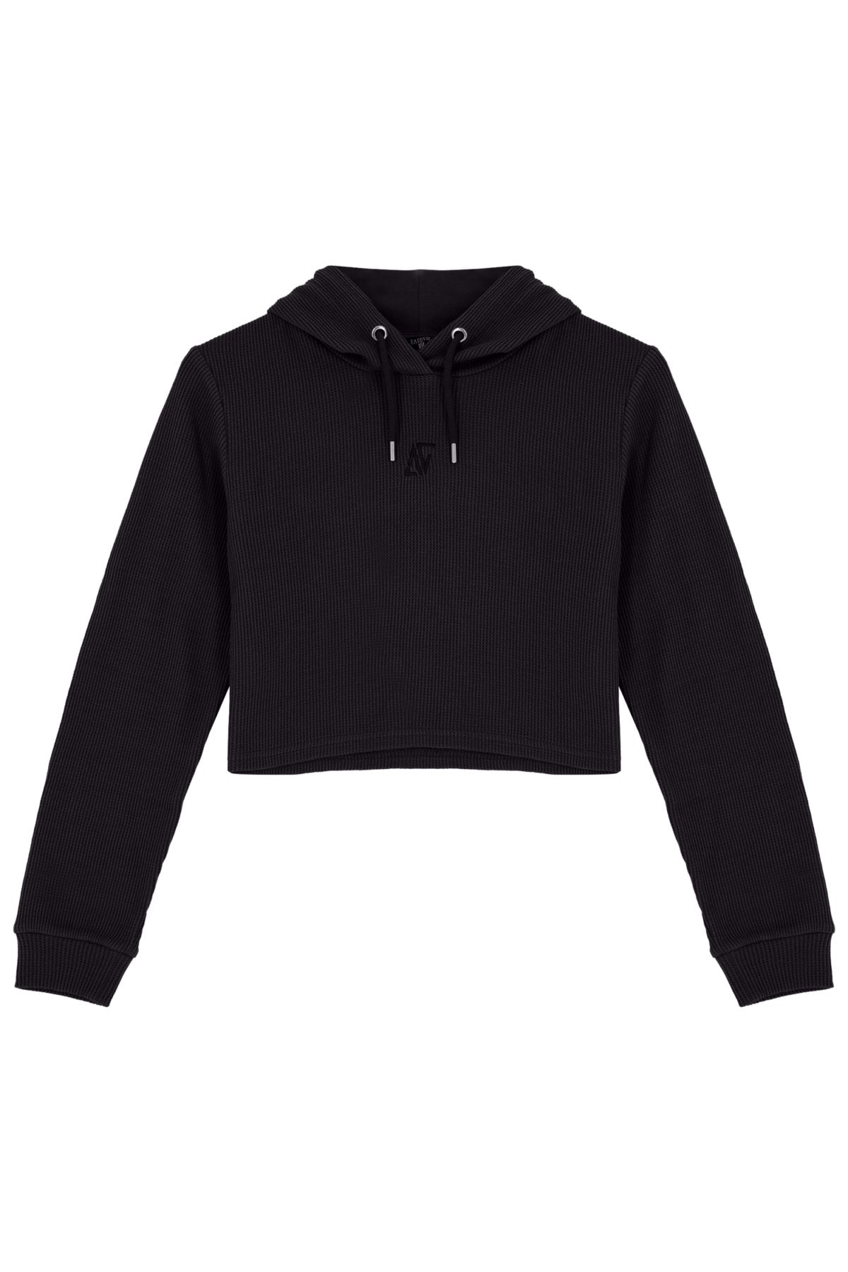 Waffle Kapüşonlu Sweatshirt - Siyah