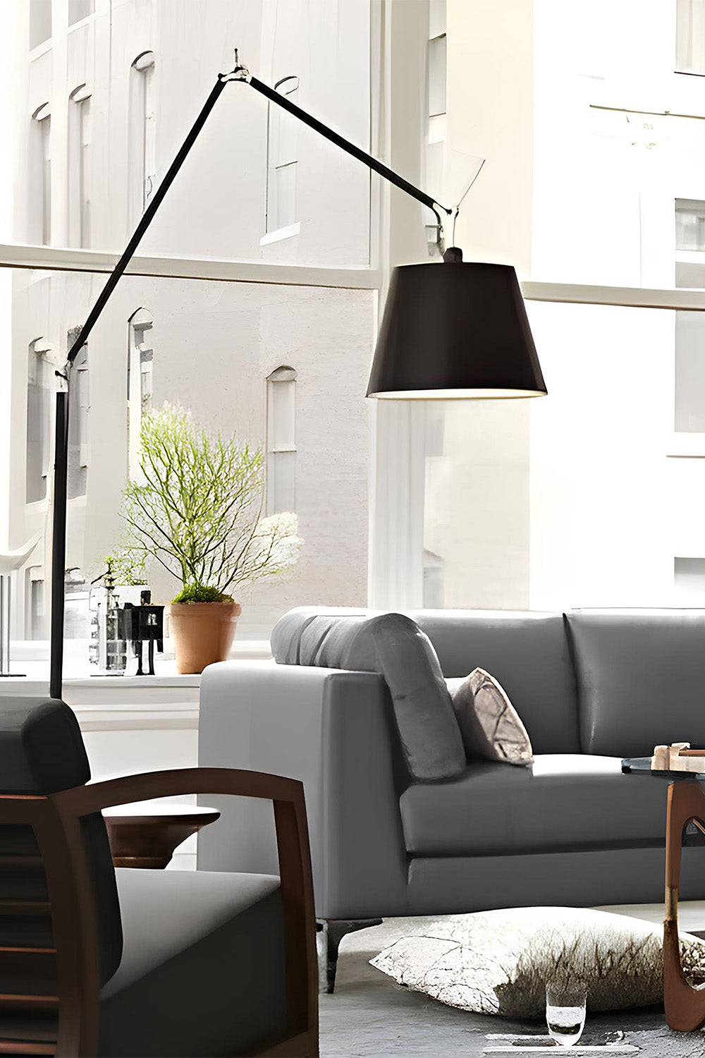 Artemide-Tolomeo Mega Led Siyah Kumaş Difüzör Ø42cm Yer Aydınlatması (2700k )-Lambader-4-Milagron.com