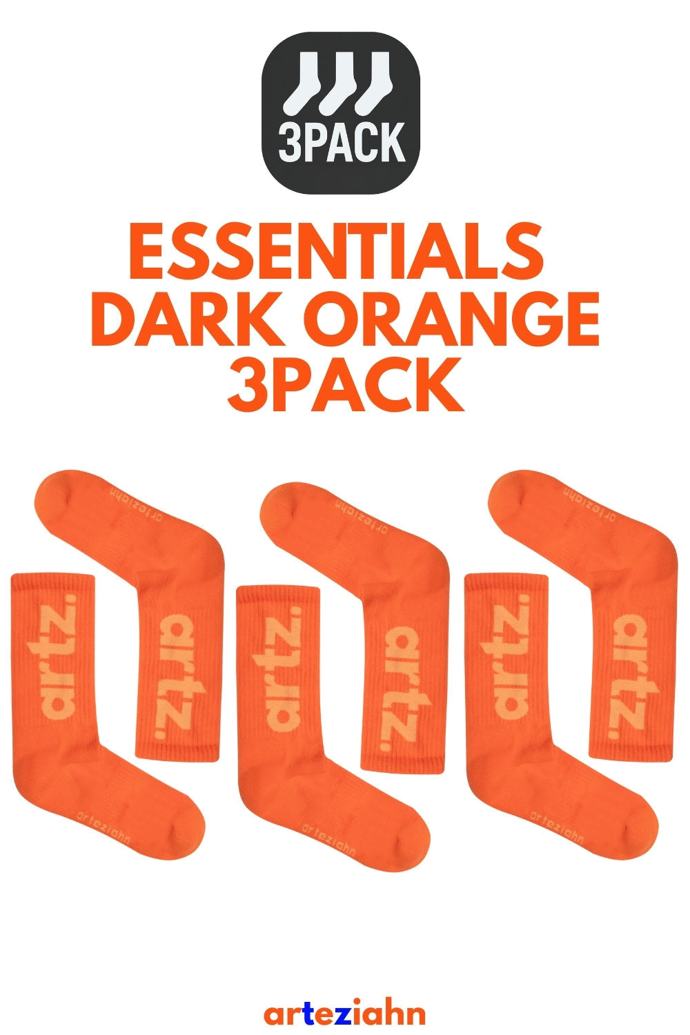 Essentials Dark Orange - Turuncu 3'lü Unisex Spor & Lifestyle Havlu Taban Çorap Paket - 0