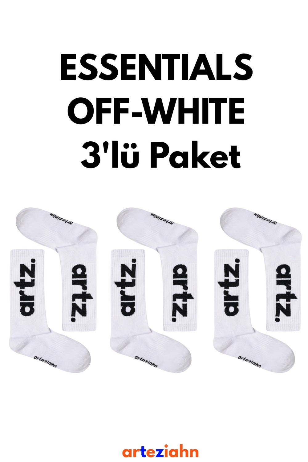 Essentials Off White - Beyaz 3'lü Unisex Spor & Lifestyle Havlu Taban Çorap Paketi - 0