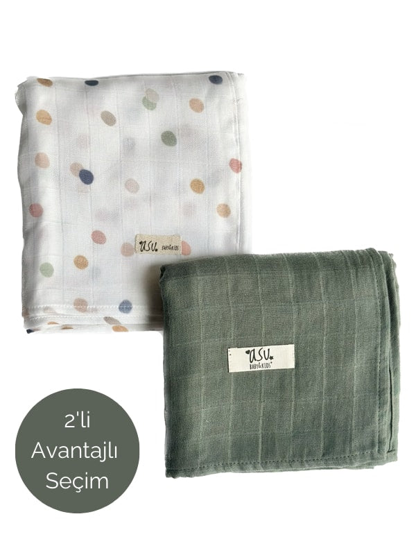 Asu Baby&Kids Mix&Match 2'Li Organik Pamuk Müslin Color Dot&Sage Green