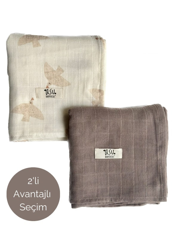 Asu Baby&Kids Mix&Match 2'Li Organik Pamuk Müslin Freebird&Umber Brown
