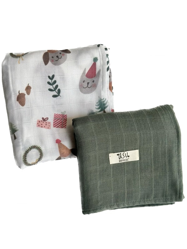 Asu Baby&Kids Mix&Match 2'Li Organik Pamuk Müslin Joyful New Year&Sage Green
