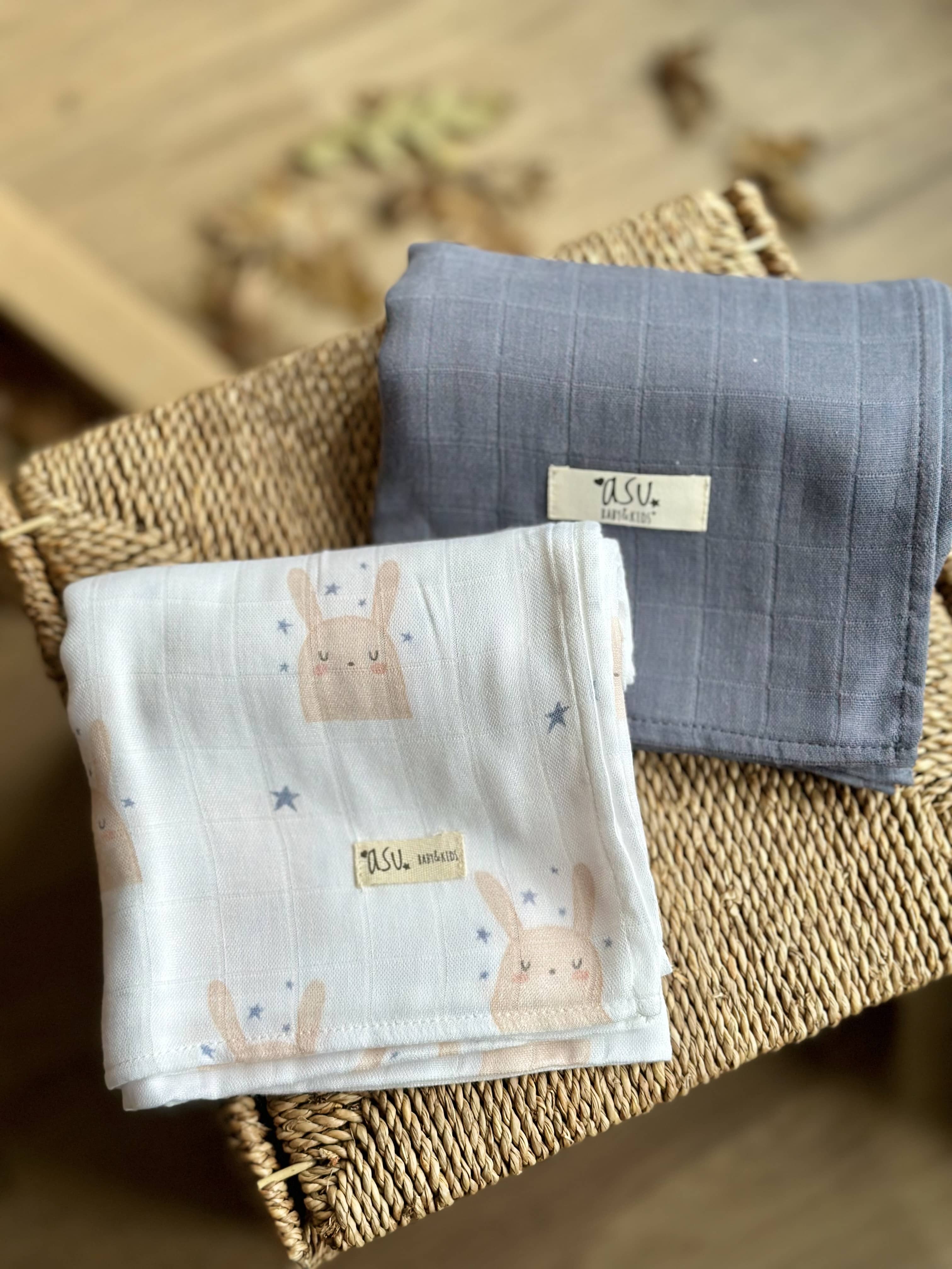 Asu Baby&Kids Mix&Match 2'Li Organik Pamuk Müslin Sleepy Bunny&Navy Blue